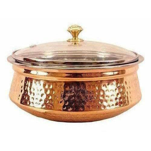 Steel Copper Casserole Bowl With Glass Lid - Tableware | Grab2Buy