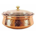 Steel Copper Casserole Bowl With Glass Lid - Tableware | Grab2Buy