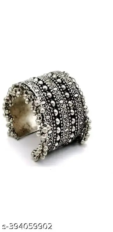 Tehzeeb Creations Women's Silver Colour Oxidised Kada Afghani Style Bangle | Grab2Buy