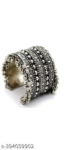 Tehzeeb Creations Women's Silver Colour Oxidised Kada Afghani Style Bangle | Grab2Buy