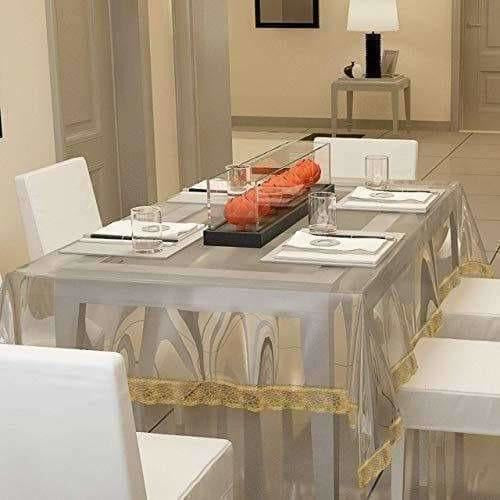 Transparent With Golden Lace 6 Seater Dinning Table Cover | Grab2Buy