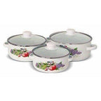 Decorative Enamel Casserole with Glass Lids - Set of 3 | Grab2Buy