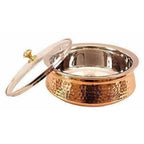 Steel Copper Casserole Bowl With Glass Lid - Tableware | Grab2Buy