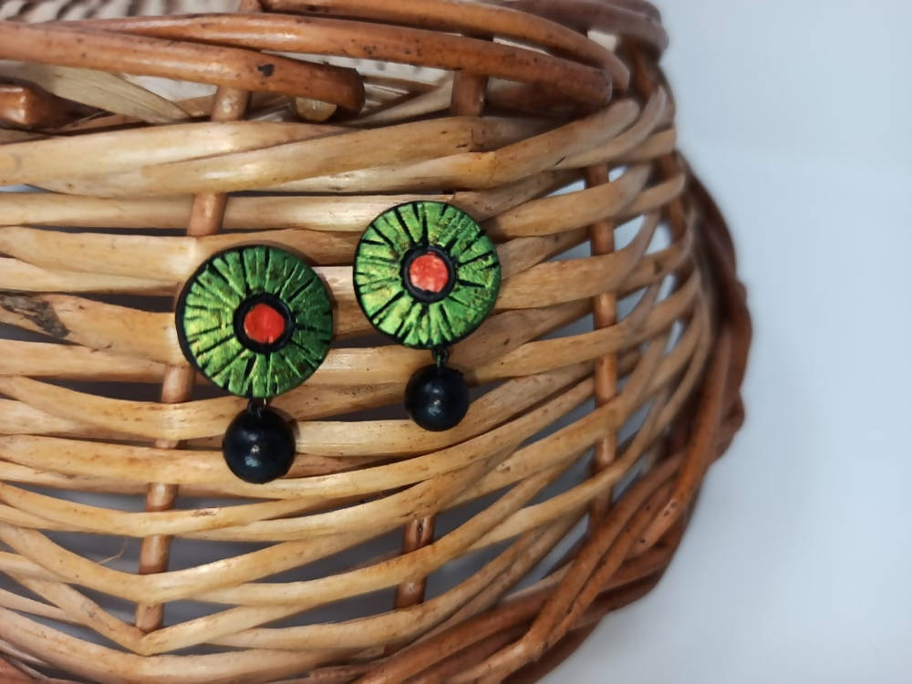 Terracotta Button Tops Ear Studs With Drops | Grab2Buy
