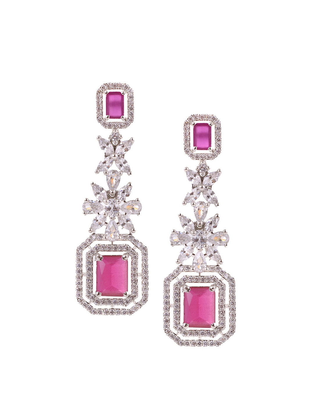 Saraf RS Jewellery Rhodium-Plated Pink AD studded Jewellery Set | Grab2Buy