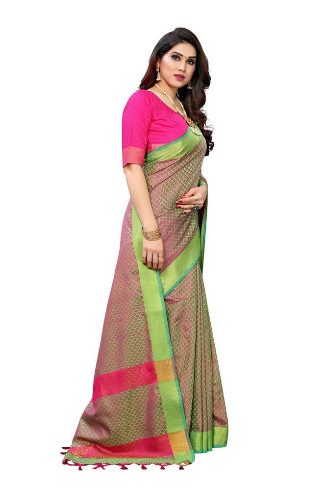 Vamika Banarasi Jacquard Weaving Green Saree | Grab2Buy