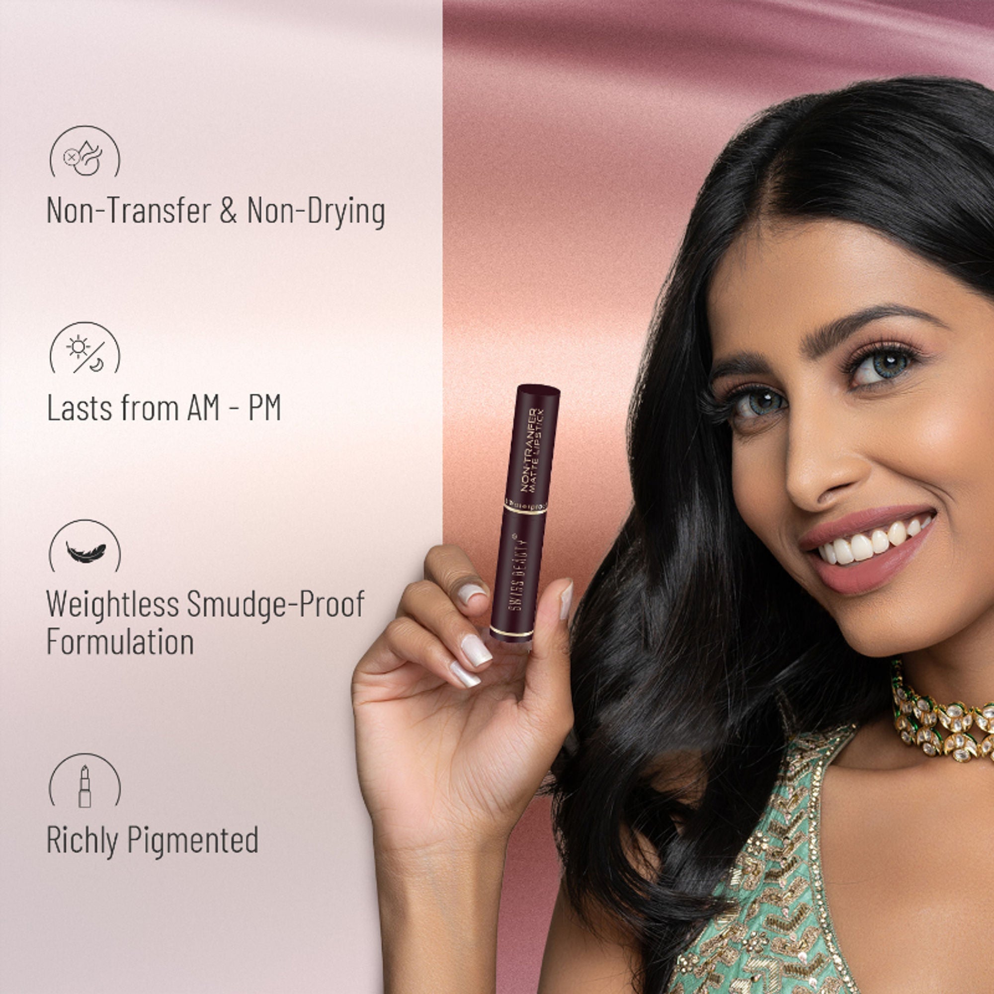 Swiss Beauty Non-Transfer Matte Lipstick - 7 Mauve Blush | Grab2Buy