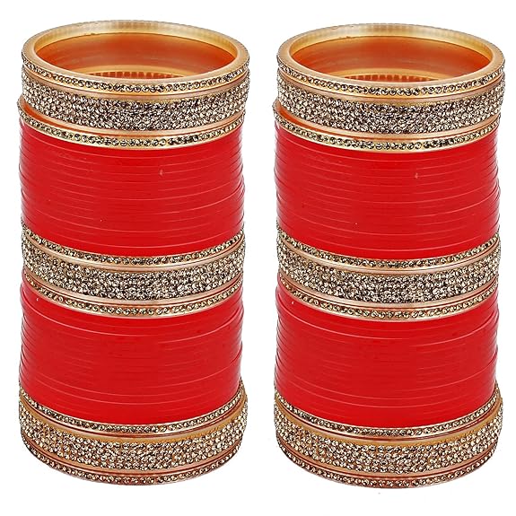 Tehzeeb Creations Bridal Bangle Set Wedding punjabi chuda Designer chura, Red Acrylic Choora Set for Women | Grab2Buy