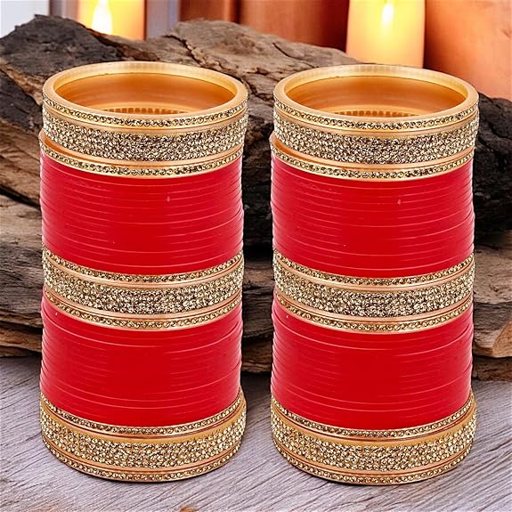Tehzeeb Creations Bridal Bangle Set Wedding punjabi chuda Designer chura, Red Acrylic Choora Set for Women | Grab2Buy