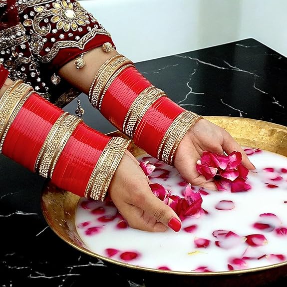 Tehzeeb Creations Bridal Bangle Set Wedding punjabi chuda Designer chura, Red Acrylic Choora Set for Women | Grab2Buy