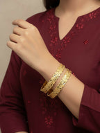 NVR Women Set of 2 Leaf Design Gold Plated Kada Bangle