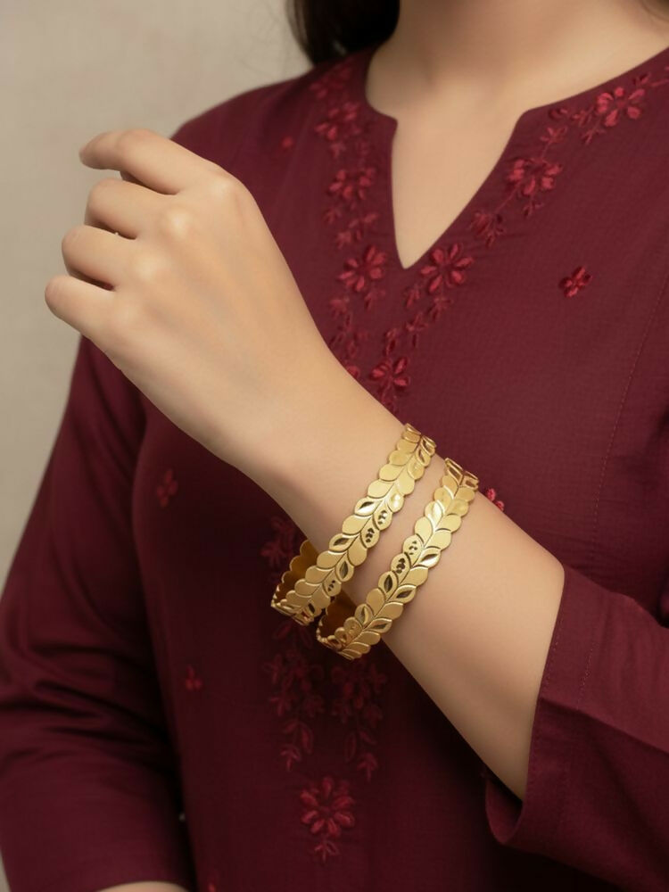 NVR Women Set of 2 Leaf Design Gold Plated Kada Bangle | Grab2Buy