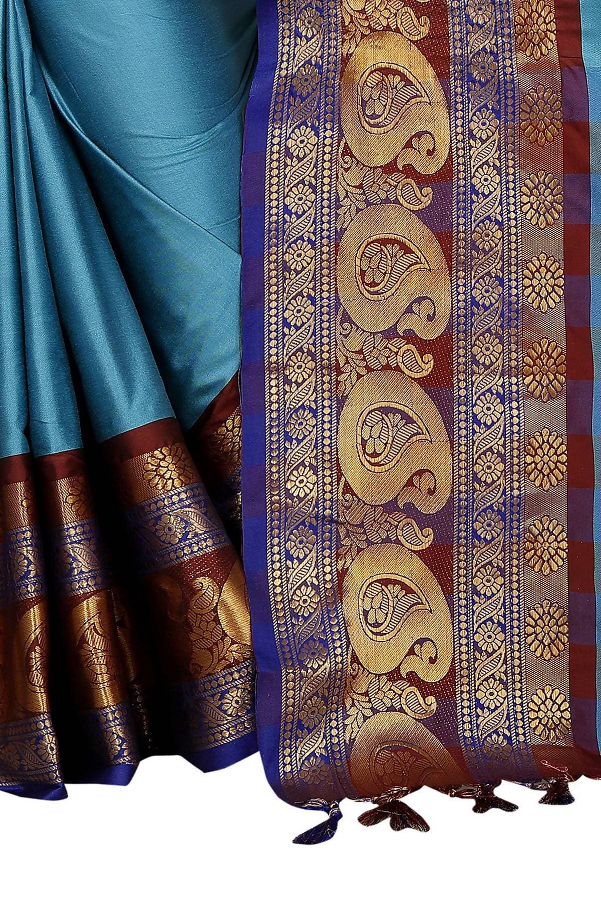 Vamika Banarasi Silk Blue Weaving Saree | Grab2Buy