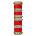 Tehzeeb Creations Bridal Bangle Set Red Golden & White Stone Chura Designer Fashion Choora Punjabi Chuda Set | Grab2Buy