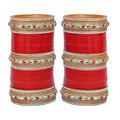 Tehzeeb Creations Bridal Bangle Set Red Golden & White Stone Chura Designer Fashion Choora Punjabi Chuda Set | Grab2Buy