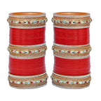 Tehzeeb Creations Bridal Bangle Set Red Golden & White Stone Chura Designer Fashion Choora Punjabi Chuda Set | Grab2Buy