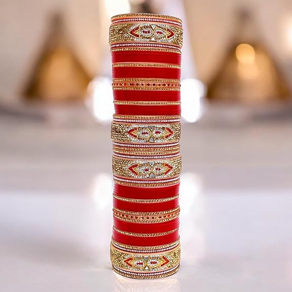 Tehzeeb Creations Bridal Bangle Set Red Designer Chura Wedding Punjabi Choora Fashion Jewellery Chuda Set for Women | Grab2Buy