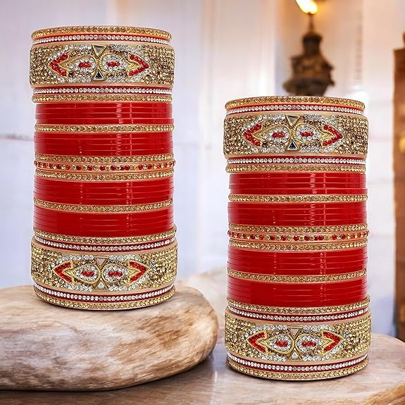 Tehzeeb Creations Bridal Bangle Set Red Designer Chura Wedding Punjabi Choora Fashion Jewellery Chuda Set for Women | Grab2Buy