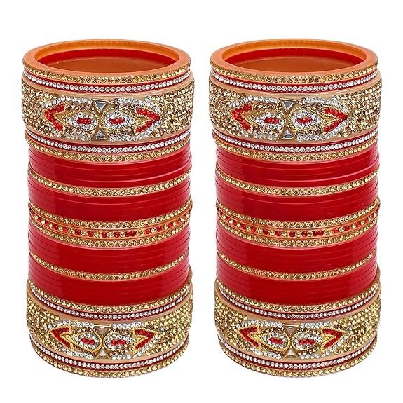Tehzeeb Creations Bridal Bangle Set Red Designer Chura Wedding Punjabi Choora Fashion Jewellery Chuda Set for Women | Grab2Buy