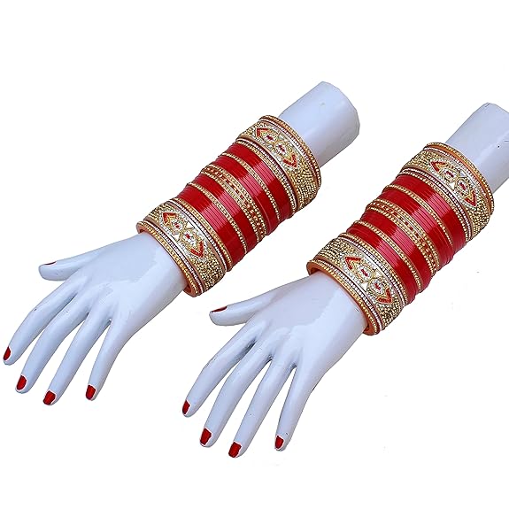 Tehzeeb Creations Bridal Bangle Set Red Designer Chura Wedding Punjabi Choora Fashion Jewellery Chuda Set for Women | Grab2Buy