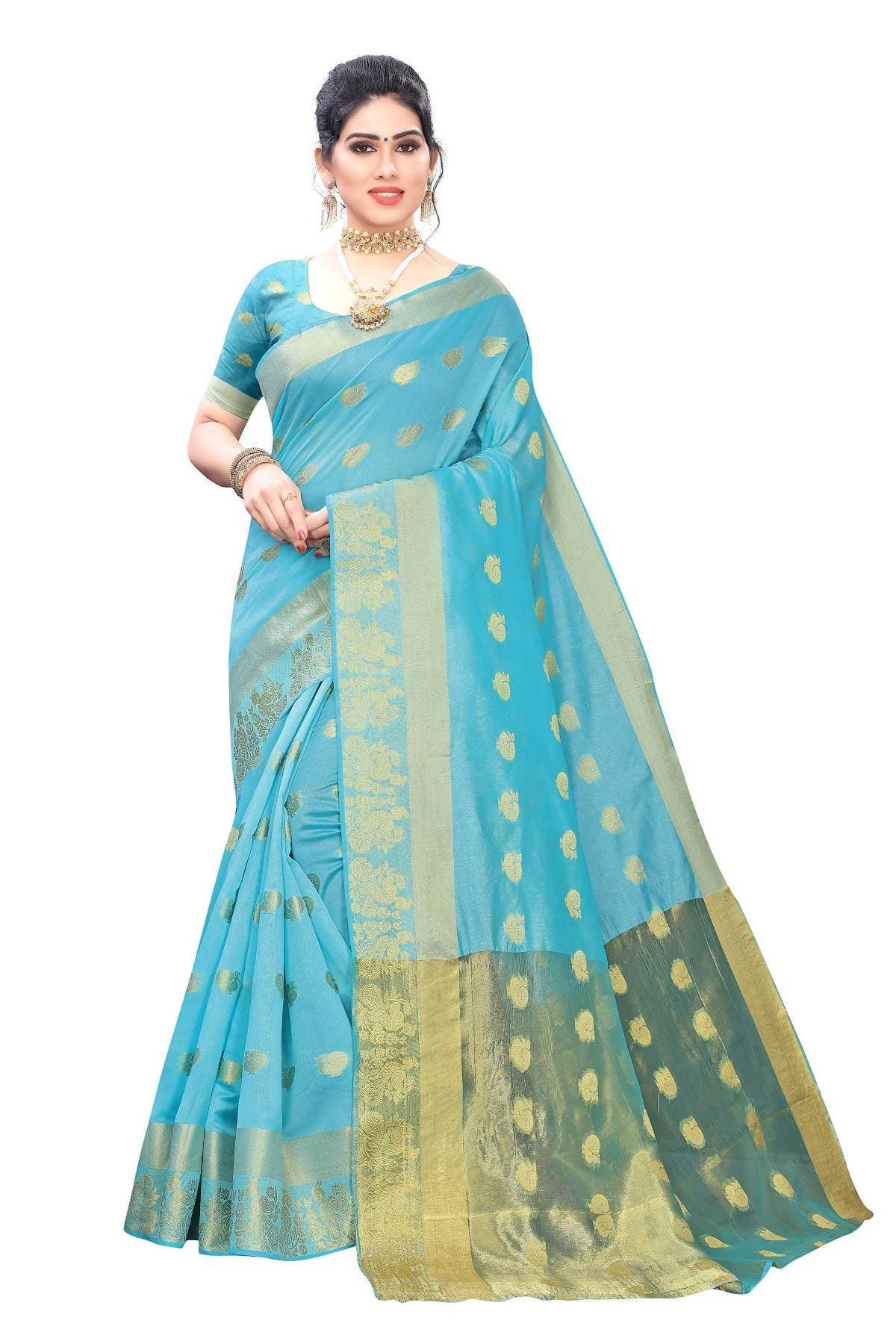 Vamika Banarasi Jacquard Weaving Sky Blue Saree | Grab2Buy