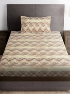 Story@home Brown & White Striped Microfiber 180 TC Bedsheet With Pillow Cover