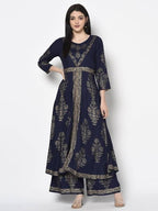 Aniyah Rayon Navy Blue Color Gold Print Flared Slip-On Palazzo (AN-193K) | Grab2Buy