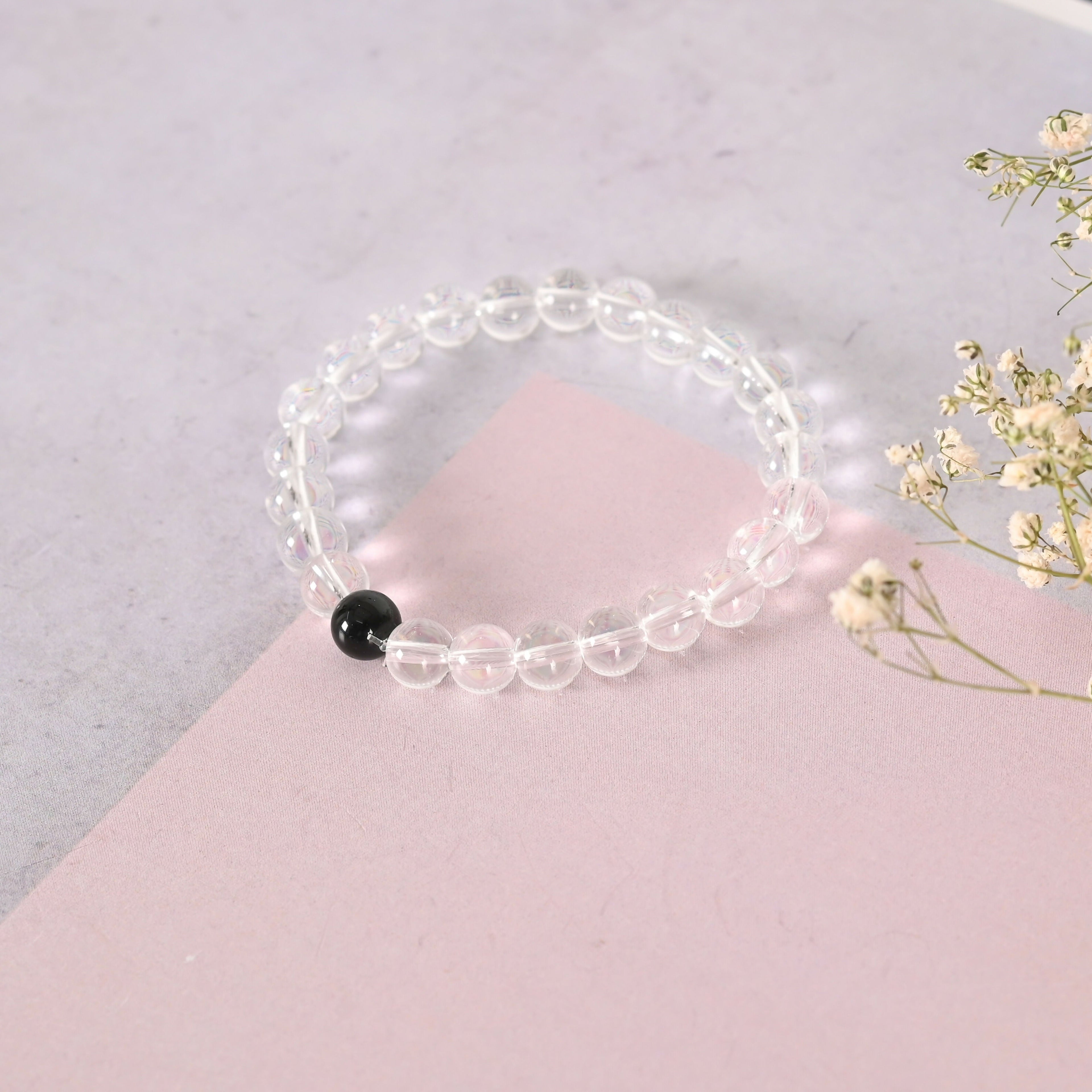 NVR Men & Women Transparent Beaded Elasticated Bracelet | Grab2Buy