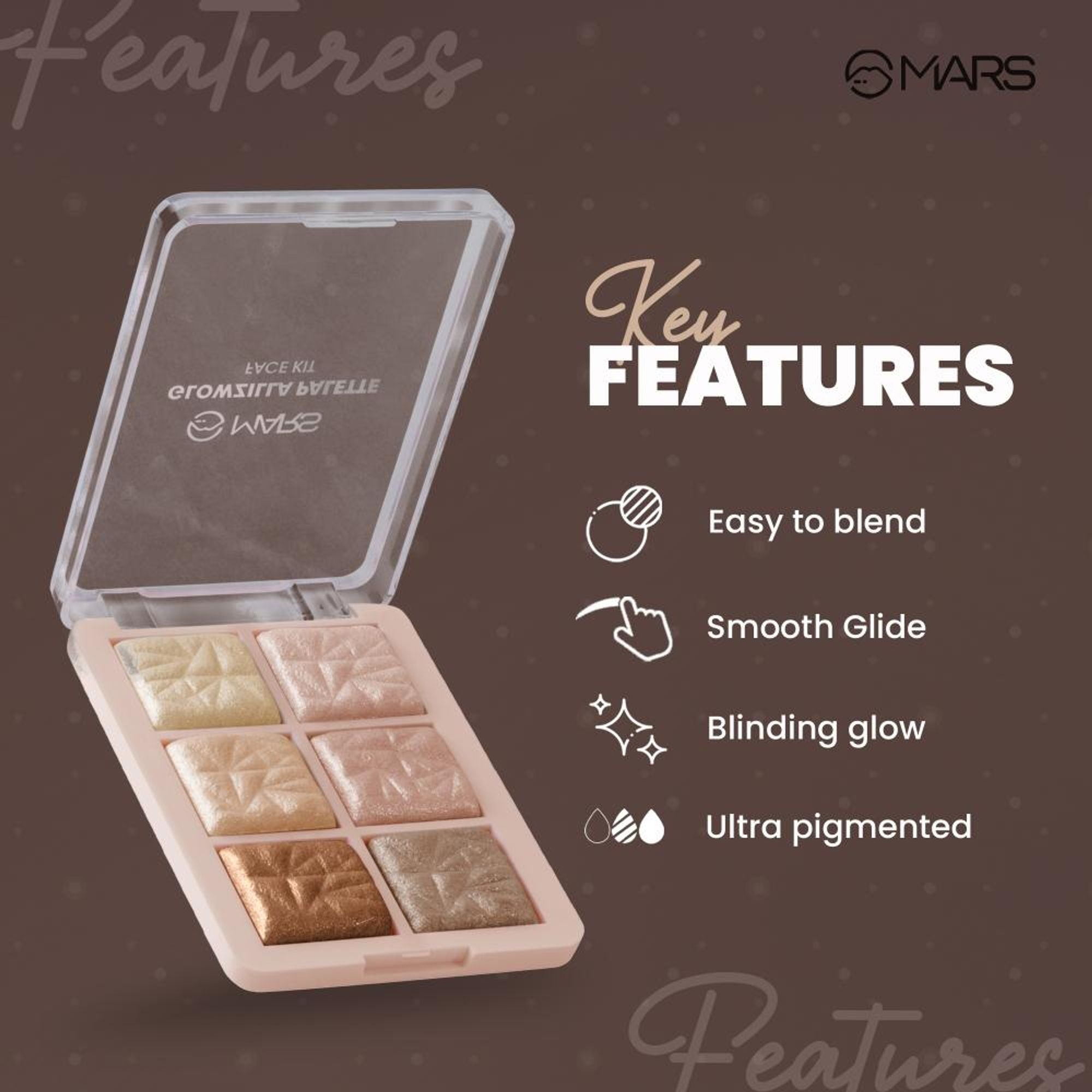 MARS Cosmetics Glowzilla 6 Shade Face Highlighter Palette - 03 | Grab2Buy