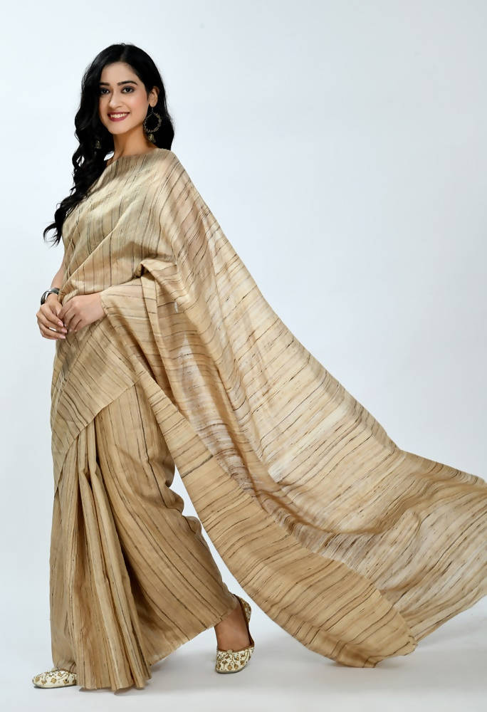 Mominos Fashion Moeza Pure Ghichcha Silk Tussar Golden Color Saree | Grab2Buy