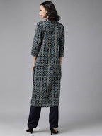 Yufta Teal Blue & Black Printed Pure Cotton Kurta with Palazzo | Grab2Buy