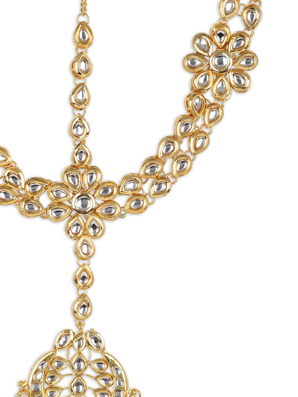 Gold-Polished White Kundan-Studded Pearl Beaded Matha Patti - Ruby Raang | Grab2Buy