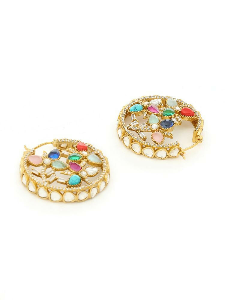 Navratan Round Earrings - Ruby Raang | Grab2Buy