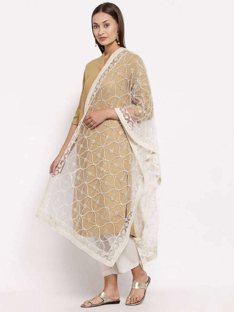 Myshka Women's Beautiful White Net Solid Casual Dupatta | Grab2Buy