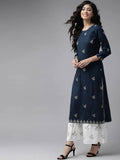 Yufta Women Navy Blue & White Embroidered Kurta with Palazzo & Dupatta | Grab2Buy