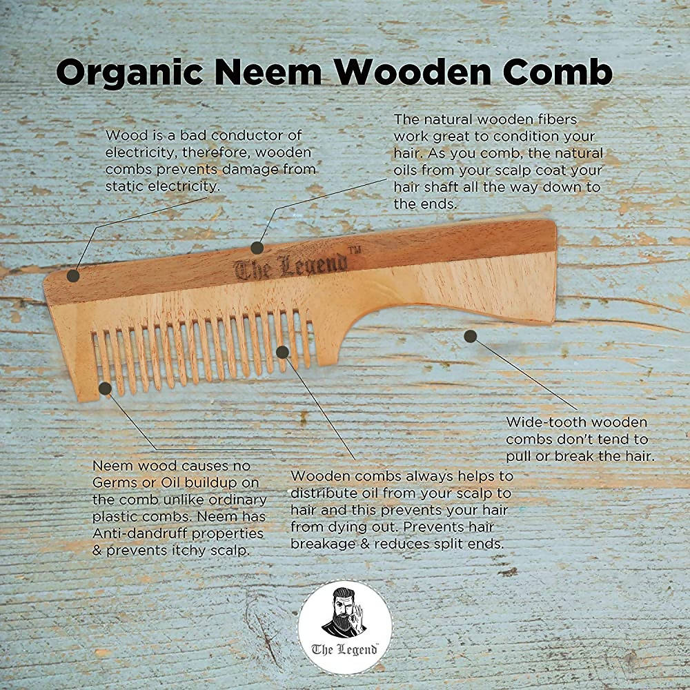 The Legend Organic Pure Neem Wood Comb With Handle | Grab2Buy