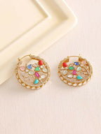 Navratan Round Earrings - Ruby Raang | Grab2Buy
