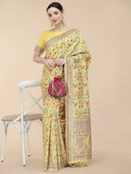 Yellow Silk Blend Woven Design Saree With Unstitched Blouse Piece - Aloki | Grab2Buy