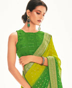 Green Georgette Foil Printed Saree With Unstitched Blouse Piece - Nitya | Grab2Buy