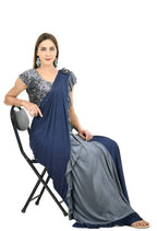 Mominos Fashion All Season Wear Gray And Blue Ruffled Ready To Wear Saree | Grab2Buy