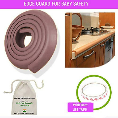 Safe-O-Kid Unique High Density L-Shaped 2 Mtr Long Mini 4 Edge Guard With 16 Corner Cushions - Brown