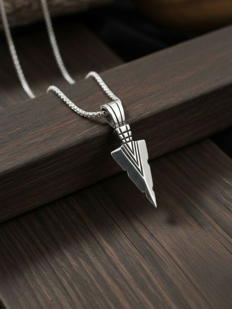 NVR Men's Arrow Shaped Silver Plated Pendant with Chain | Grab2Buy