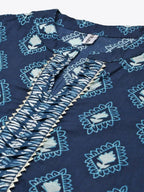 Yufta Women Blue & White Printed Pure Cotton Kurta with Trouser & Dupatta | Grab2Buy