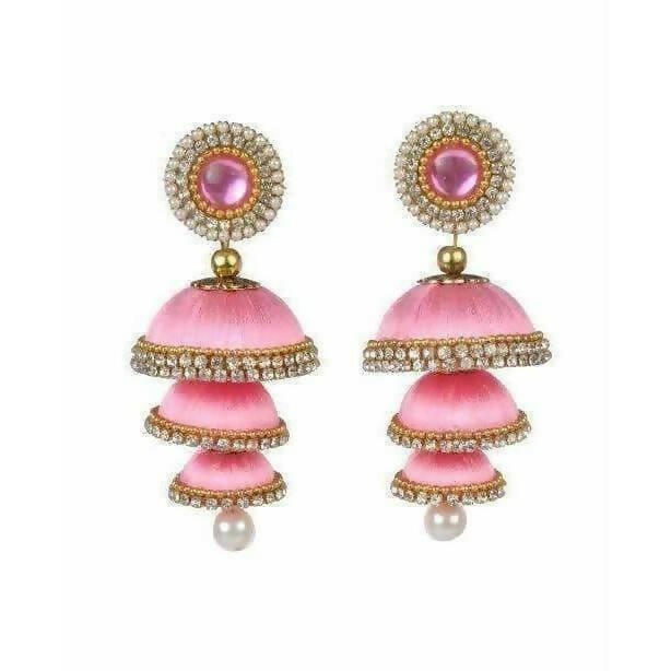 Baby Pink Color - 3 Step Jhumki Earrings | Grab2Buy