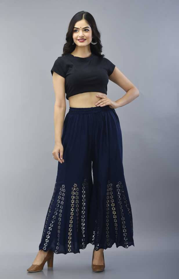 Mominos Fashion Navy Blue Mirror Palazzo | Grab2Buy
