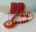 Red with Gold Color Silk Threaded Necklace Set, Earrings And Bangles | Grab2Buy
