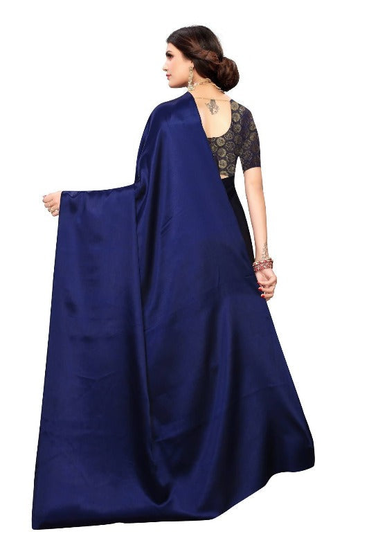 Vamika Navy Satin Designer Saree (DUST NAVY) | Grab2Buy