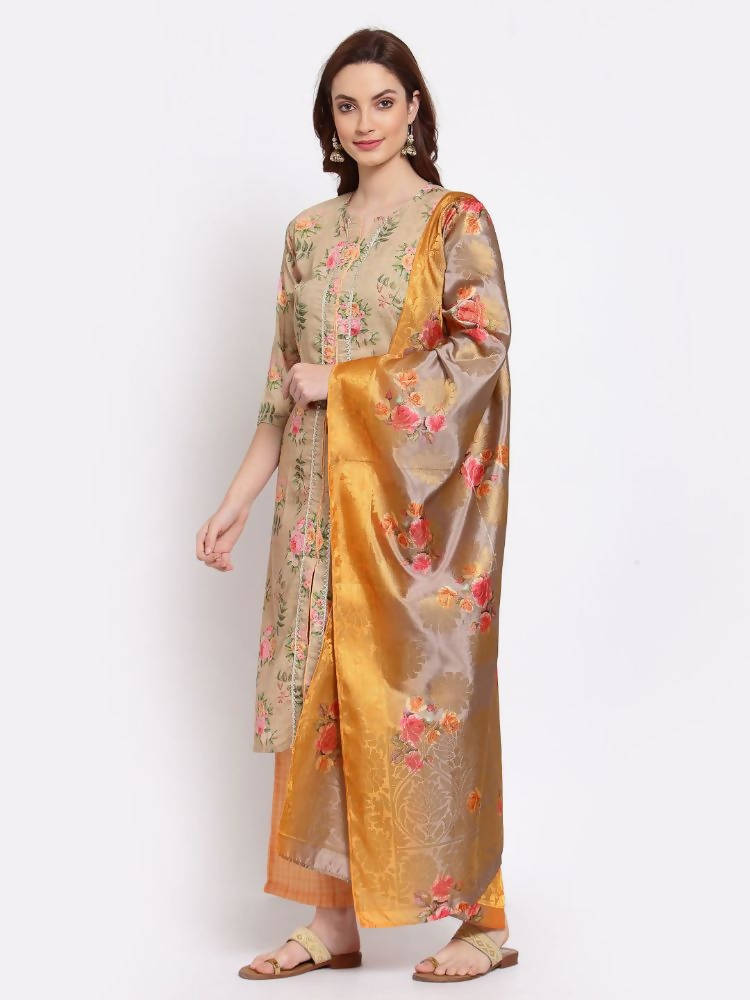 Myshka Women's Multi Solid Cotton Blend 3/4 Sleeve Round Neck Casual Kurta Pant Dupatta Set | Grab2Buy