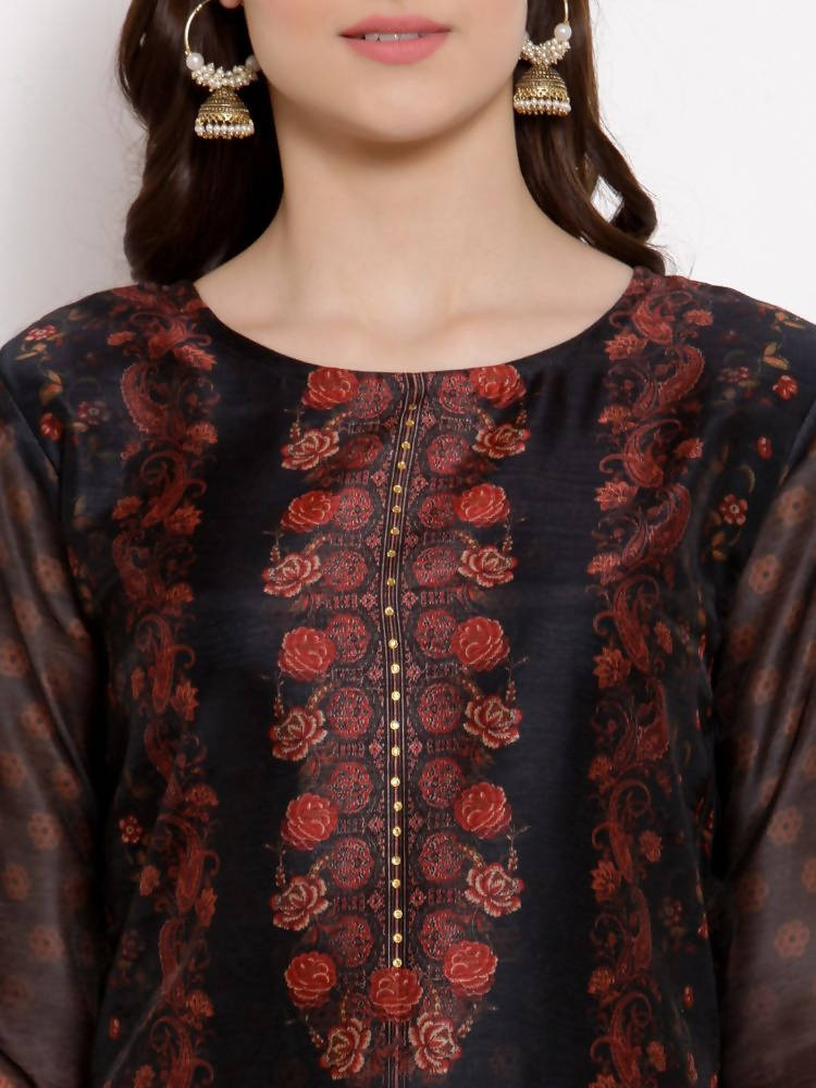 Myshka Women's Multi Chanderi Silk 3/4 Sleeve Round Neck Printed Casual kurta | Grab2Buy