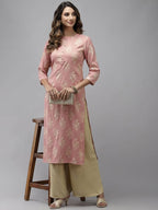 Yufta Women Pink Floral Printed Pastels Cotton Kurta | Grab2Buy